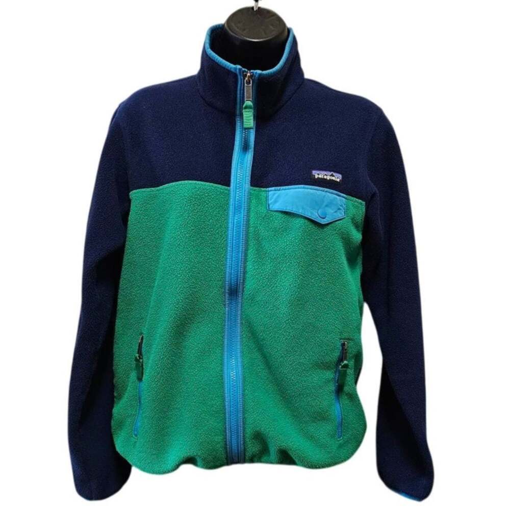 Patagonia Synchilla Full Zip Snap-T Fleece Jacket Womens S Navy Green 2014